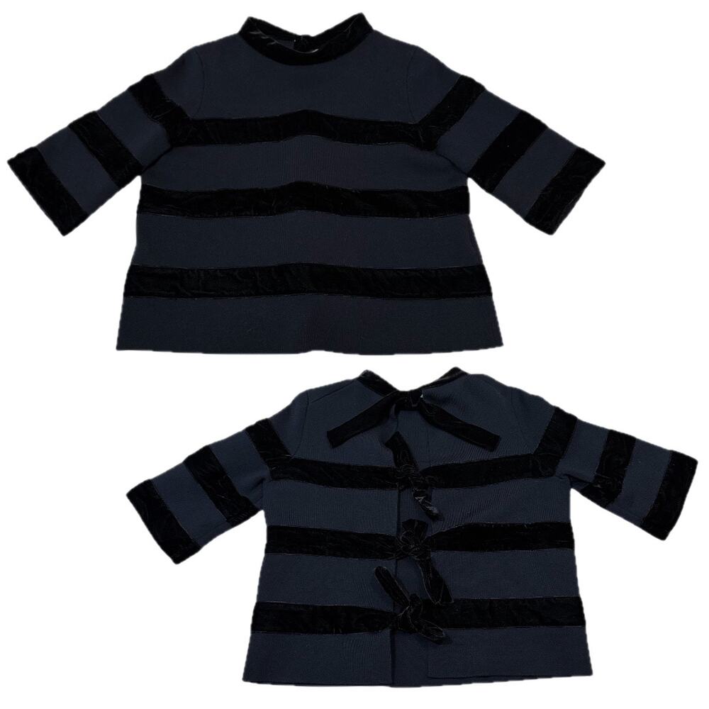 Maje Velvet Stripe Meline Knit Crop Top Open Back Navy Blue Size 2 / Medium